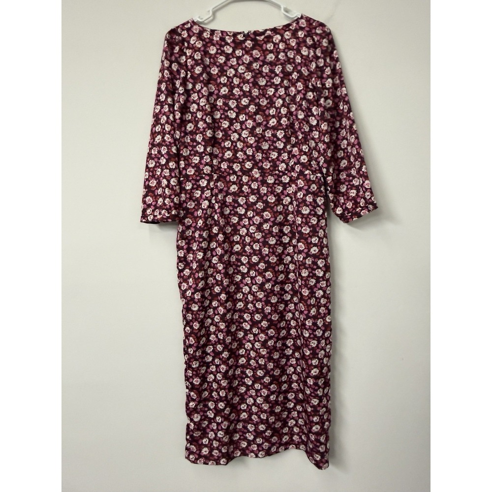 Ann Taylor Women's 6 Pink Floral 3/4 Sleeve Midi Dress Straight Skirt Barbiecore